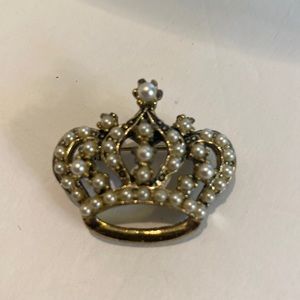 Vintage Faux Pearl Gold Crown Brooch